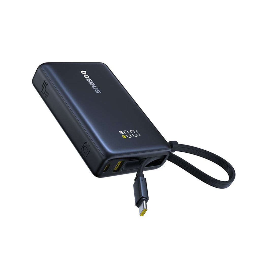 Baseus PicoGo 10000mAh 45W Power Bank with Digital Display and Built-in USB-C Cable - Black