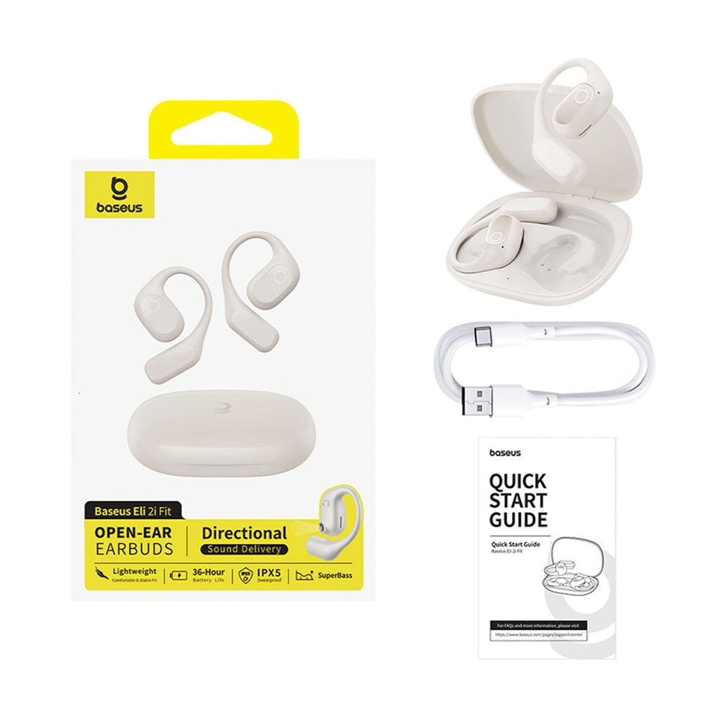 OWS Baseus Eli 2i Fit Headphones with Ear Hooks - White