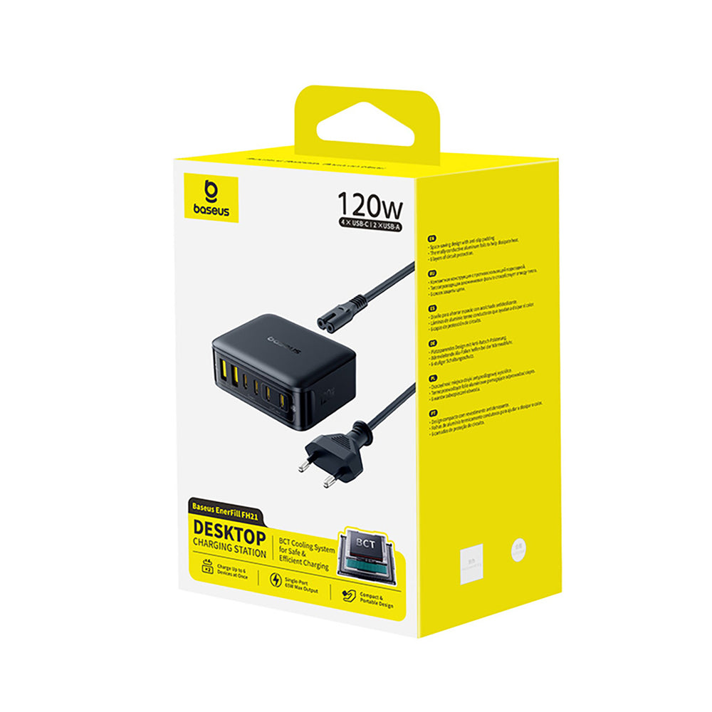 Baseus EnerFill FH21 120W Ladestation 4xUSB-C + 2xUSB-A - sort