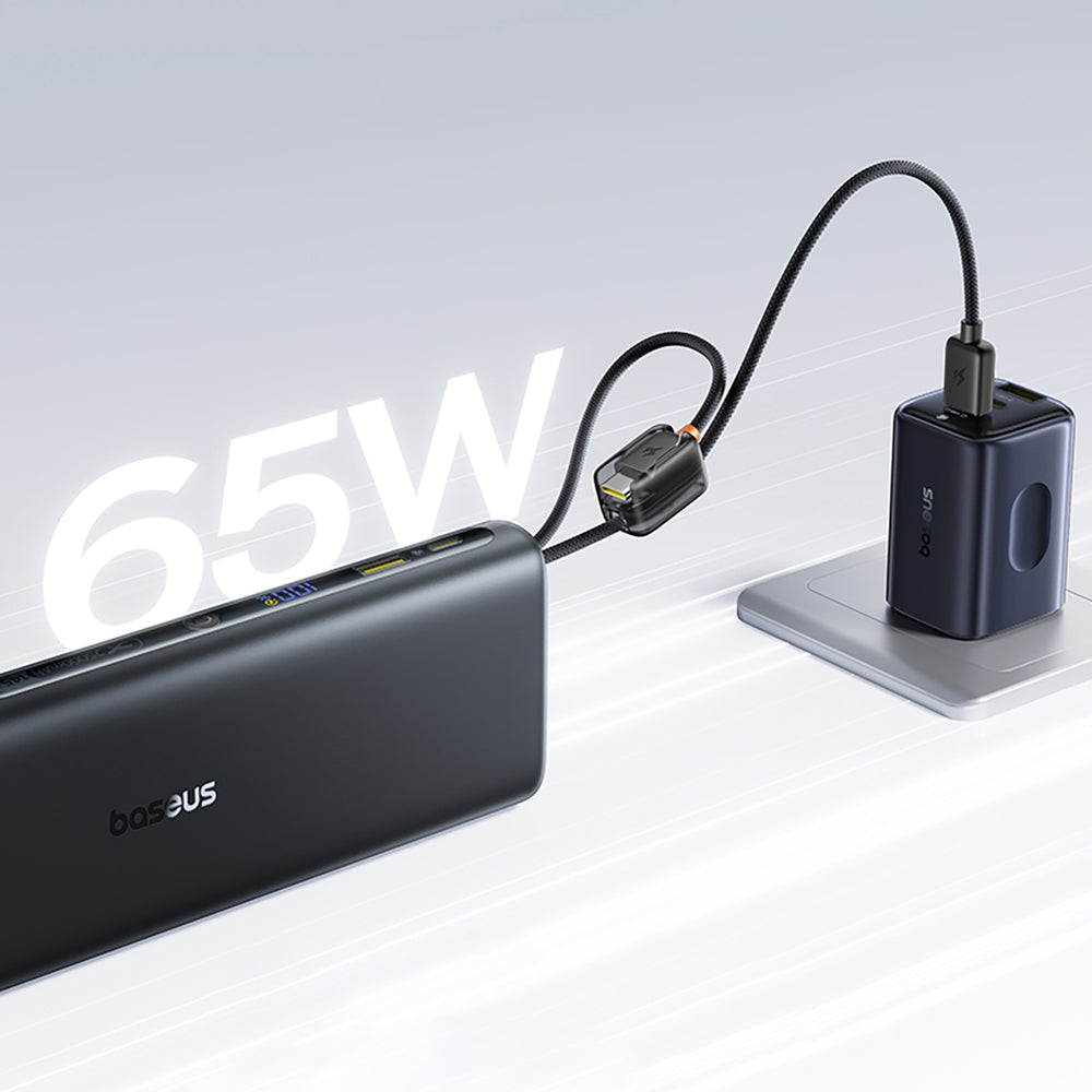 Baseus EnerFill FC41 25000mAh 145W Power Bank with Digital Display and Built-in Dual USB-C Cable - Black