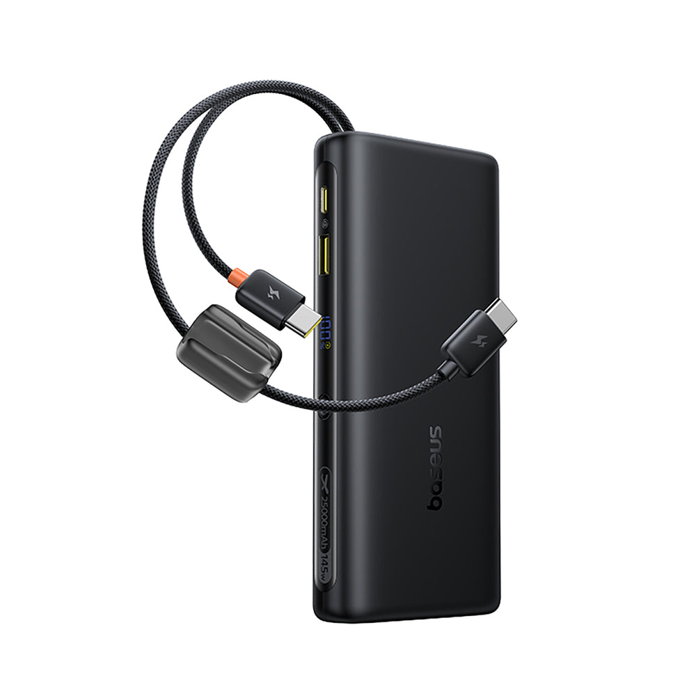 Baseus EnerFill FC41 25000mAh 145W Power Bank with Digital Display and Built-in Dual USB-C Cable - Black