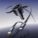 Baseus Enjoyment Max 60W Car Charger with Retractable USB-C and Lightning Cables - Black