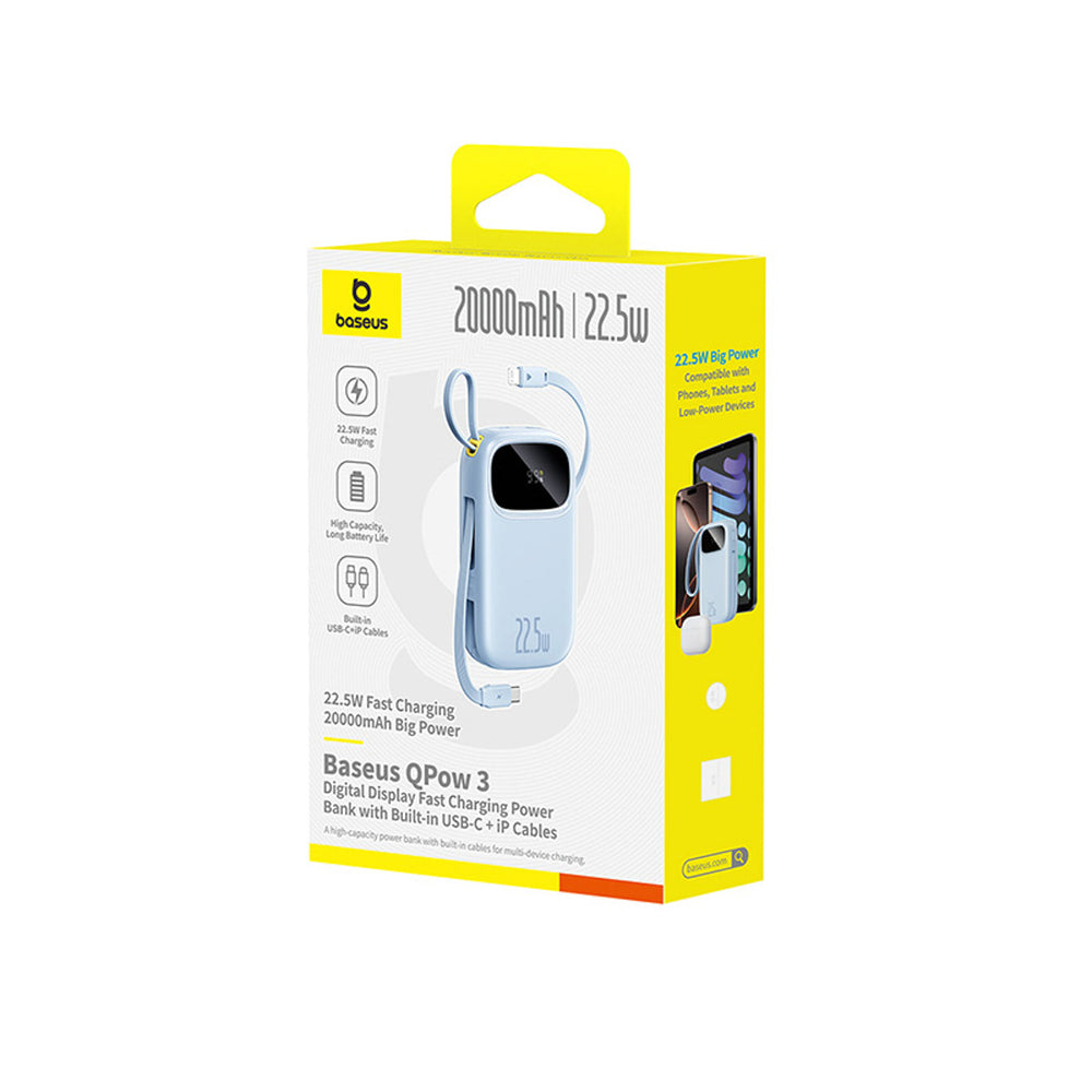 Baseus EnerFill FC31 QPow3 20000mAh 22.5W Power Bank with Digital Display with 2 Built-in Cables - Blue