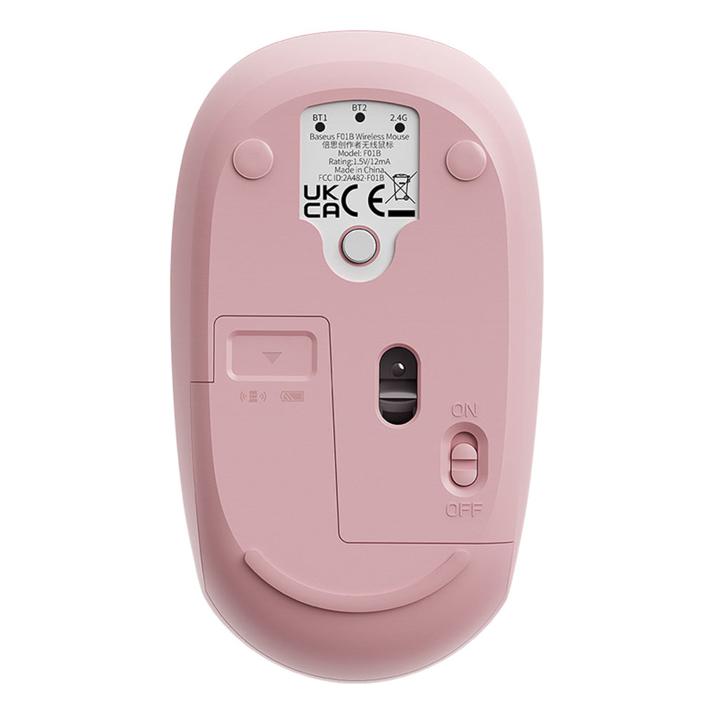 Baseus F01B 2.4GHz trådløs mus + Bluetooth 3.0 + 5.0 - Pink