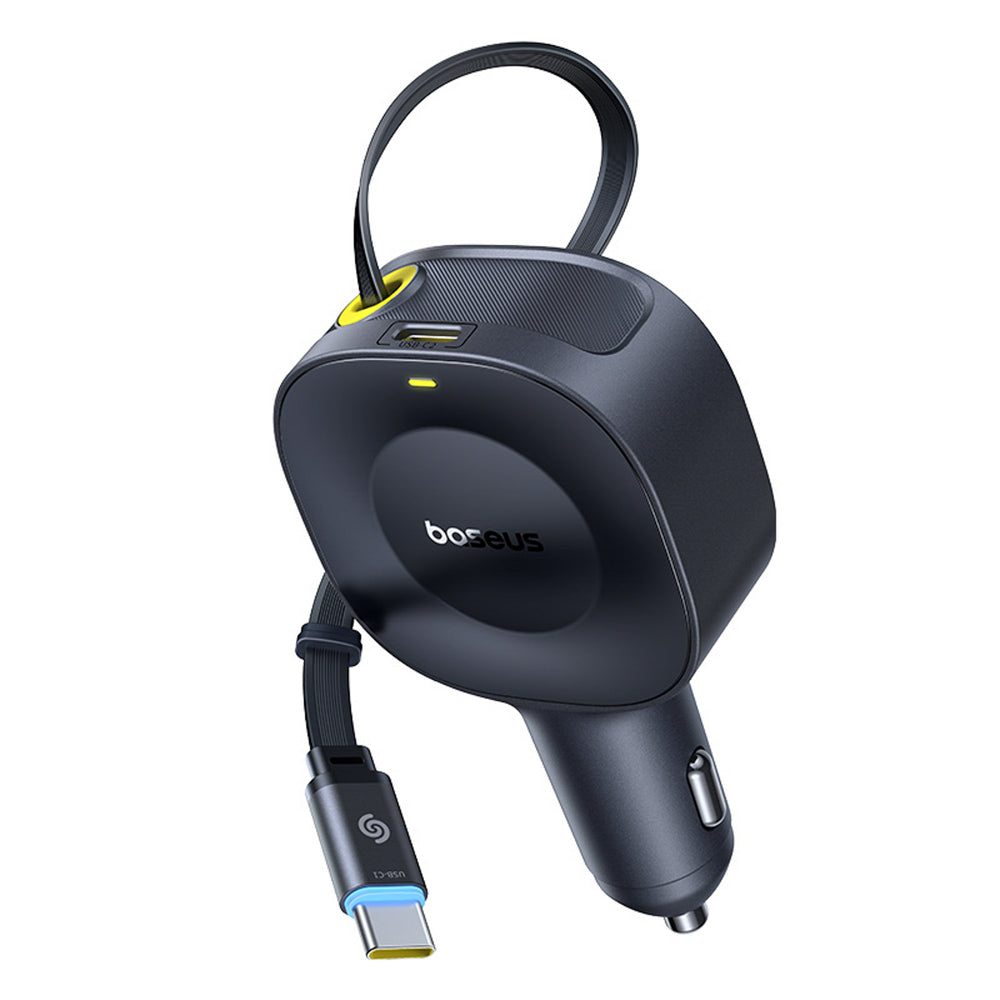 Baseus PrimeTrip VR2 30W Car Charger with Retractable USB-C Cable - Black