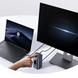Baseus Spacemate RD1 hub 11in1 USB-C docking station - 2xHDMI 4K@60Hz 2xDP 4K@60Hz 2xUSB-A 10Gb/s USB-C 10Gb/s RJ45 USB-A 480Mb/s USB-C PD mini jack 3.5mm EU oplader - grå