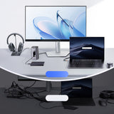 Baseus Spacemate RD1 hub 11in1 USB-C docking station - 2xHDMI 4K@60Hz 2xDP 4K@60Hz 2xUSB-A 10Gb/s USB-C 10Gb/s RJ45 USB-A 480Mb/s USB-C PD mini jack 3.5mm EU oplader - grå