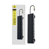 Baseus EliteJoy EH3 hub 12in1 USB-C docking station - 2xHDMI 4K@60Hz DisplayPort 4K@60Hz 2xUSB-C 10Gb/s 2xUSB-A 5Gb/s USB-A 480Mb/s SD/microSD 3.0 RJ45 1Gigabit USB-C PowerDelivery - gray