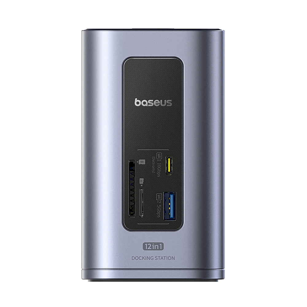 Baseus NU1 Air Spacemate hub 12in1 USB-C docking station - 2xHDMI 4K@60Hz 2xUSB-C 10Gb/s 2xUSB-A 5Gb/s 2xUSB-A (480Mb/s) RJ45 SD/microSD 3.0 USB-C (PD) - gray