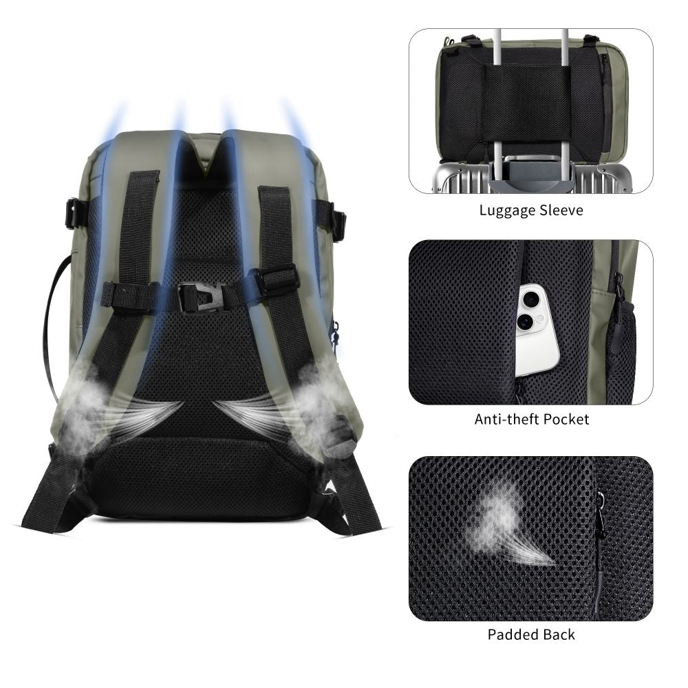 Tech-Protect Defender S50 rygsæk til Ryanair & Wizzar, 20L Laptop - Olive