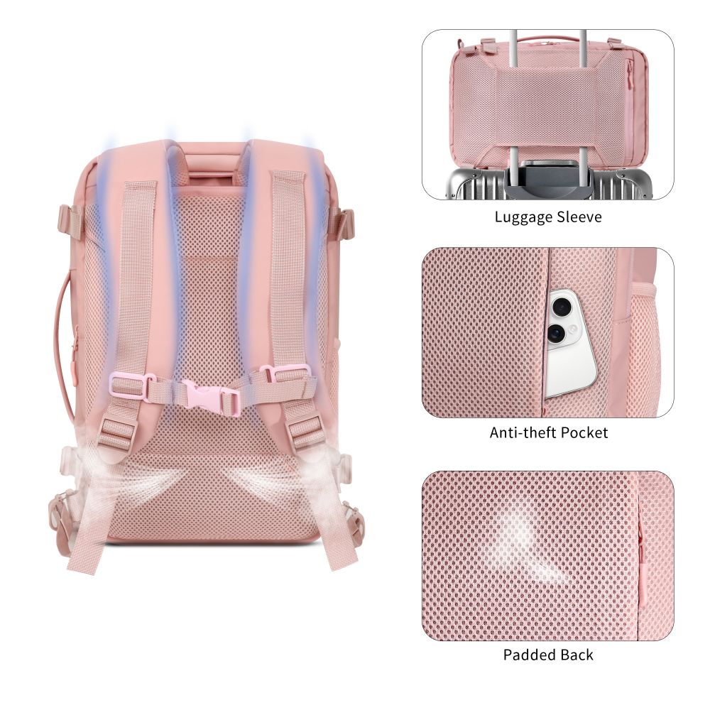 Tech-Protect Defender S50 rygsæk til Ryanair & Wizzar, 20L Laptop - Pink