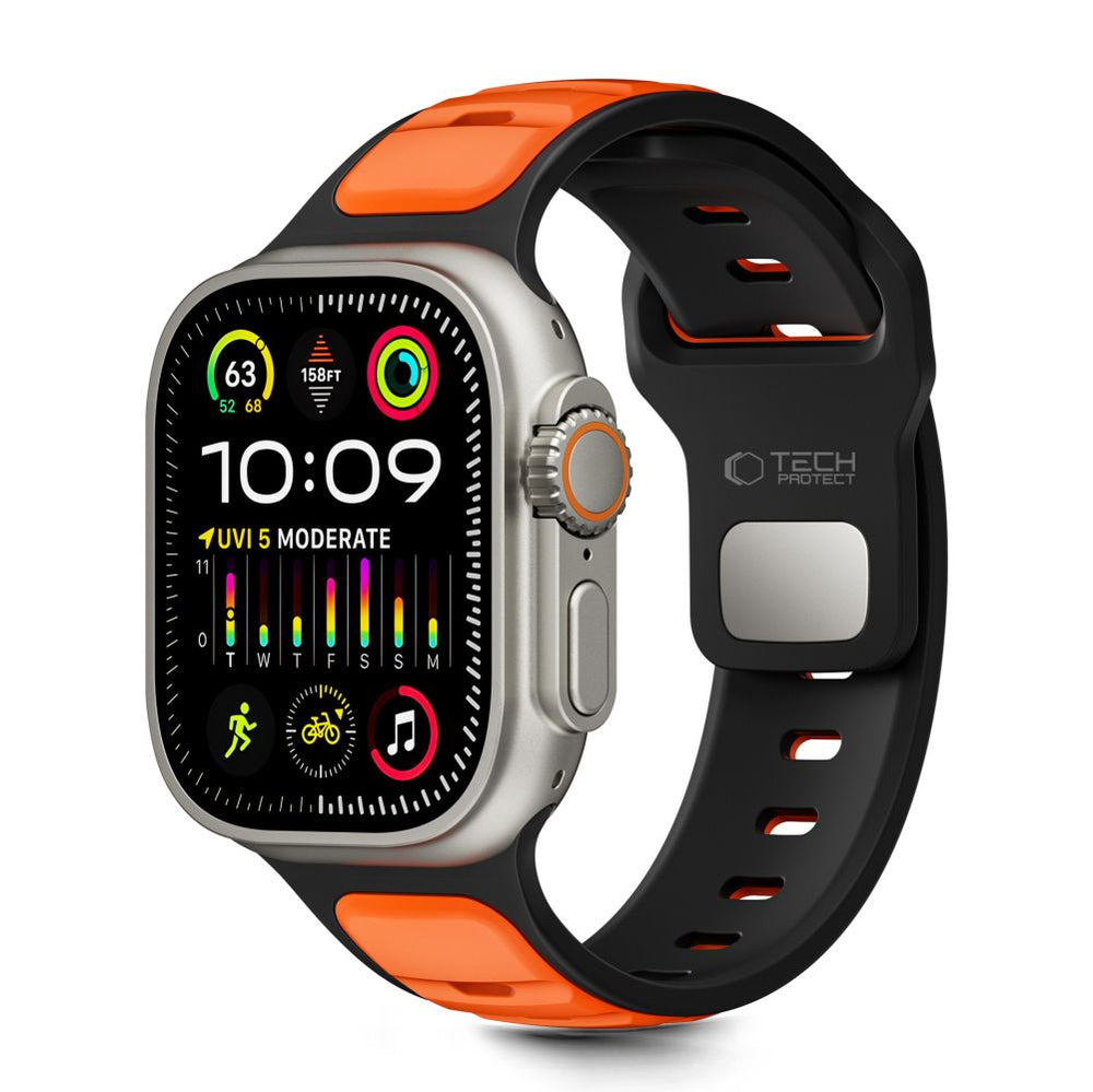 Tech-Protect IconBand Line Strap til Apple Watch 44 / 45 / 46 / 49 mm - sort og orange