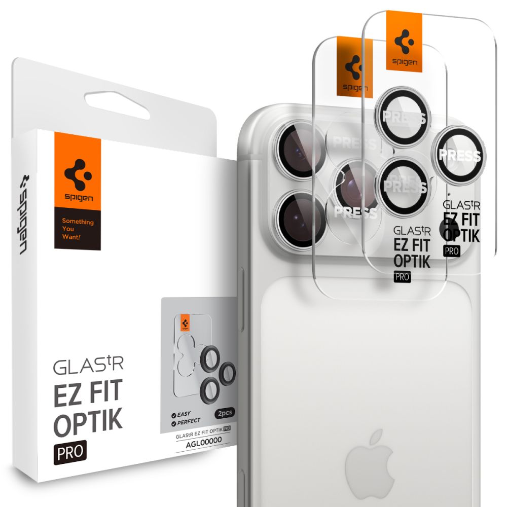 Spigen Optik Pro GLAS.TR  EZ FIT  Kamera Cover 2-pakke til iPhone 16 Pro / Max / 17 Pro / Max - Silver