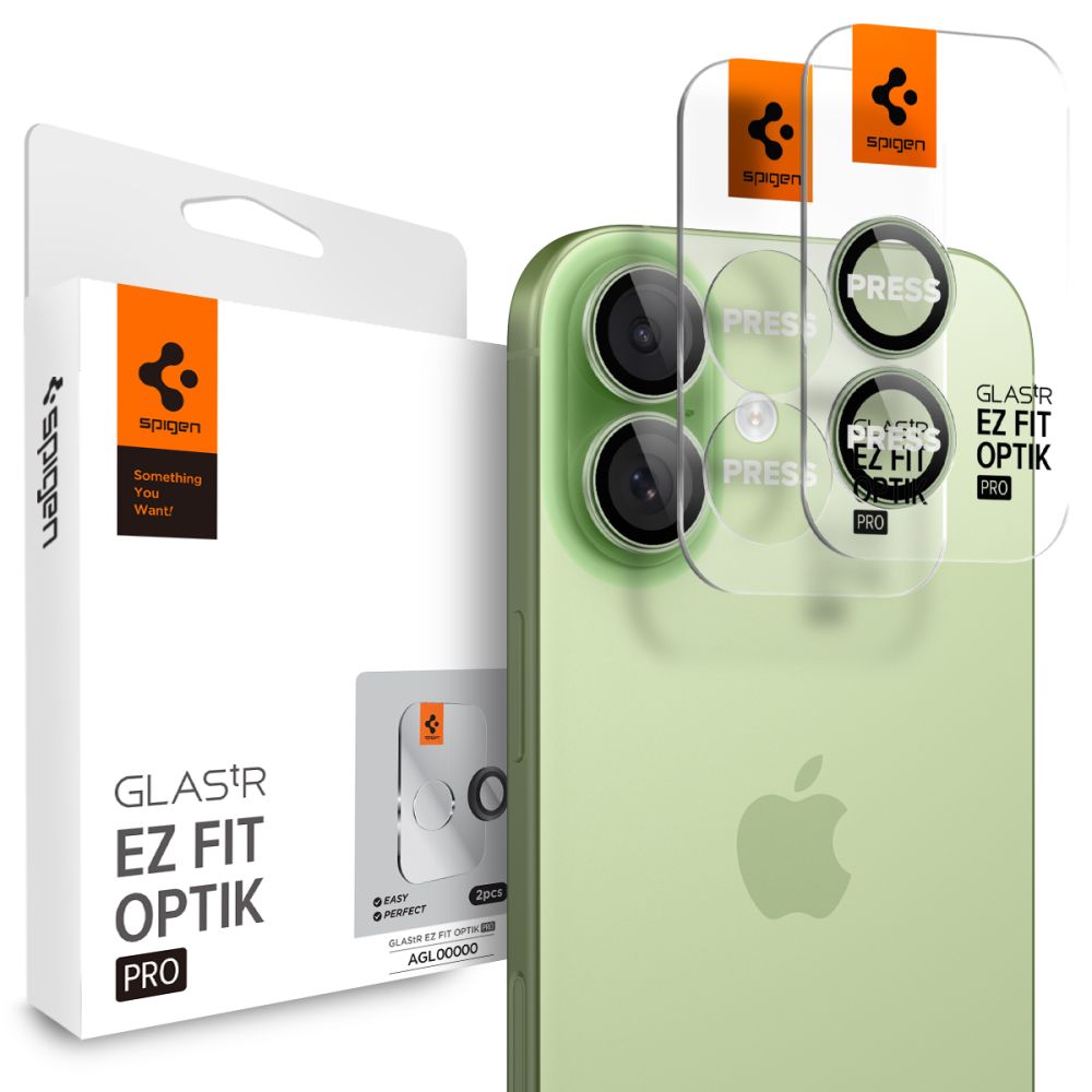 Spigen Optik Pro GLAS.TR  EZ FIT  Camera Cover 2-pakke til iPhone 16 / 16 Plus / 17 - Grøn