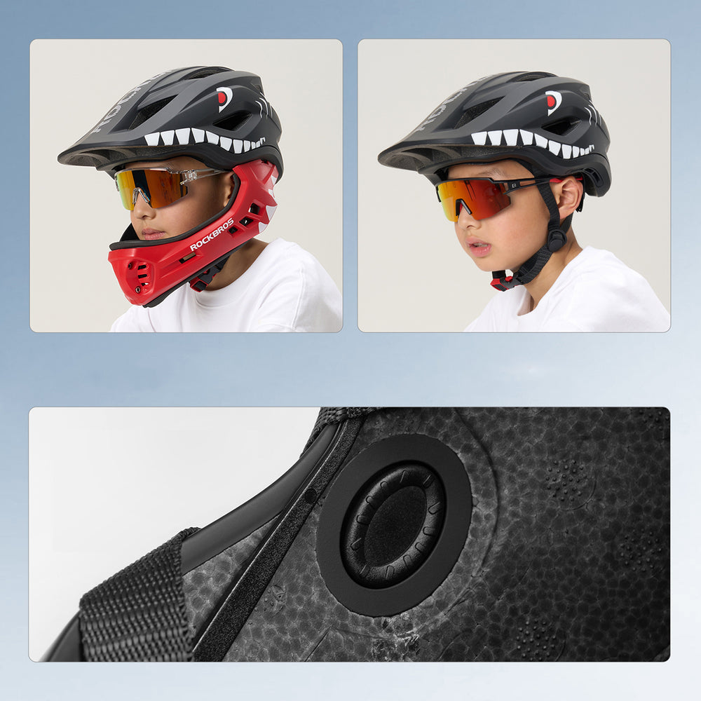 Rockbros TT-32005 Shark Children's Bike Helmet with Detachable Jaw Size M (54-58) - Black
