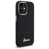 Guess Silicone Script Metal Logo & Frame Case til iPhone 16 Plus - sort
