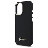 Guess Silicone Script Metal Logo & Frame Case til iPhone 16 Plus - sort