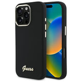 Guess Silicone Script Metal Logo & Frame Case til iPhone 16 Pro Max - sort