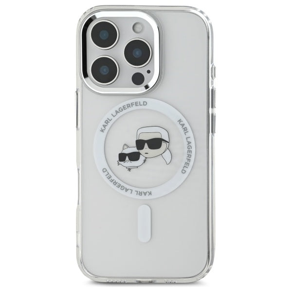Karl Lagerfeld IML Metal Karl&Choupette Head MagSafe Case til iPhone 16 Pro - Hvid