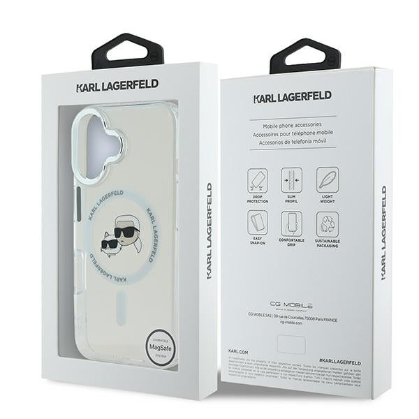 Karl Lagerfeld IML Metal Karl&Choupette Head MagSafe Case til iPhone 16 - Hvid