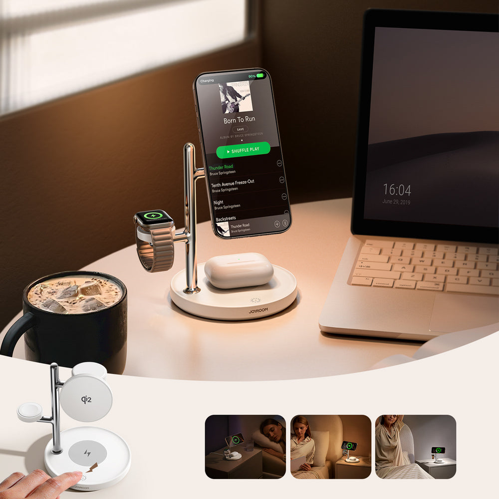 Joyroom JR-W23 Qi2 4-in-1 desktop charger with built-in inductive night light - white