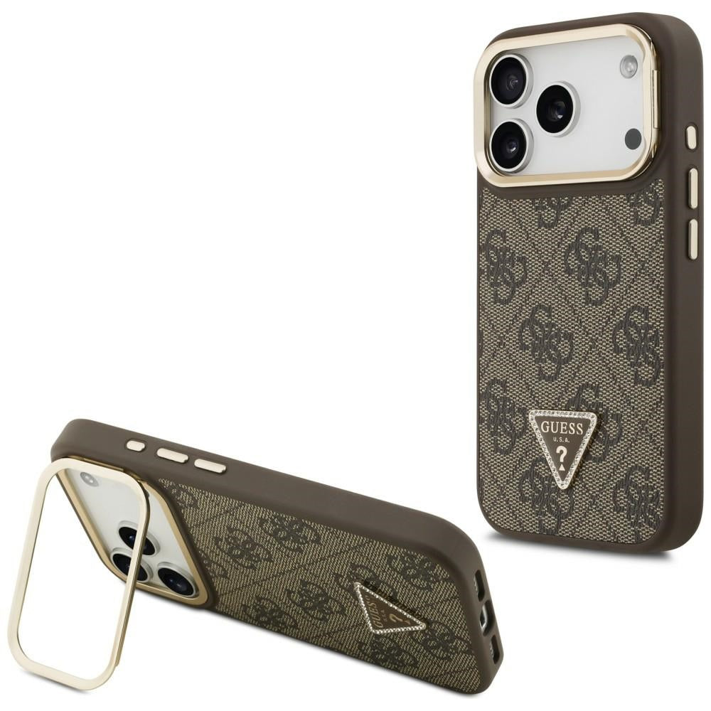 Guess 4G PU Triangle Logo & Stand Camera Magsafe Case til iPhone 17 Pro - Brunt