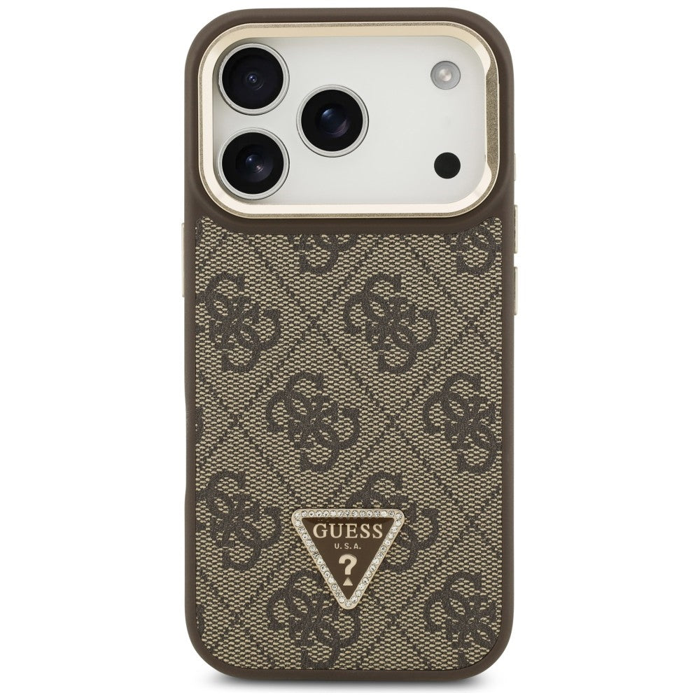 Guess 4G PU Triangle Logo & Stand Camera Magsafe Case til iPhone 17 Pro - Brunt
