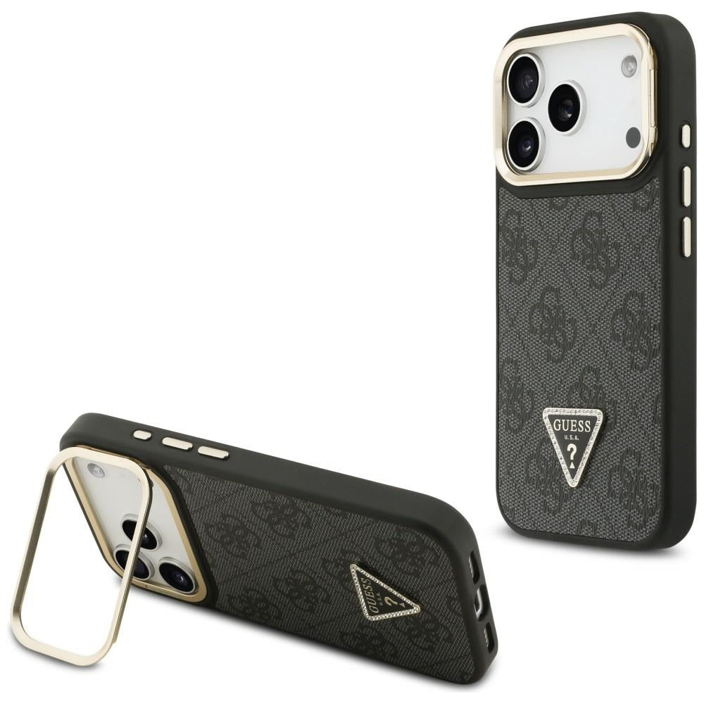 Guess 4G PU Triangle Logo & Stand Camera Magsafe Case til iPhone 17 Pro - sort