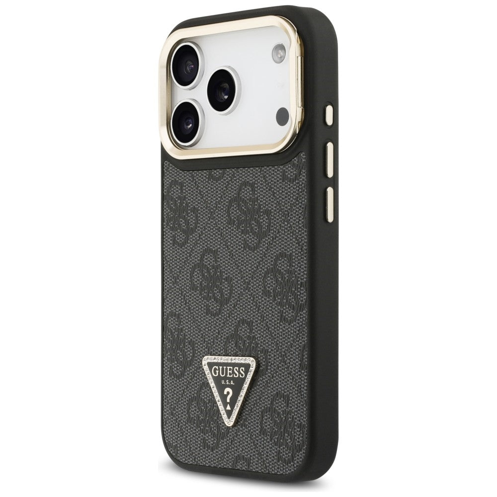 Guess 4G PU Triangle Logo & Stand Camera Magsafe Case til iPhone 17 Pro - sort