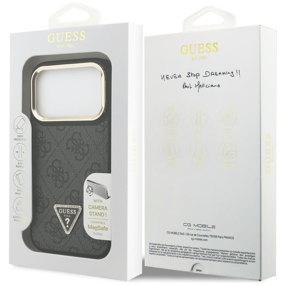 Guess 4G PU Triangle Logo & Stand Camera Magsafe Case til iPhone 17 Pro - sort