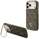 Guess 4G PU Triangle Logo & Stand Camera Magsafe Case til iPhone 17 Pro Max - Brunt