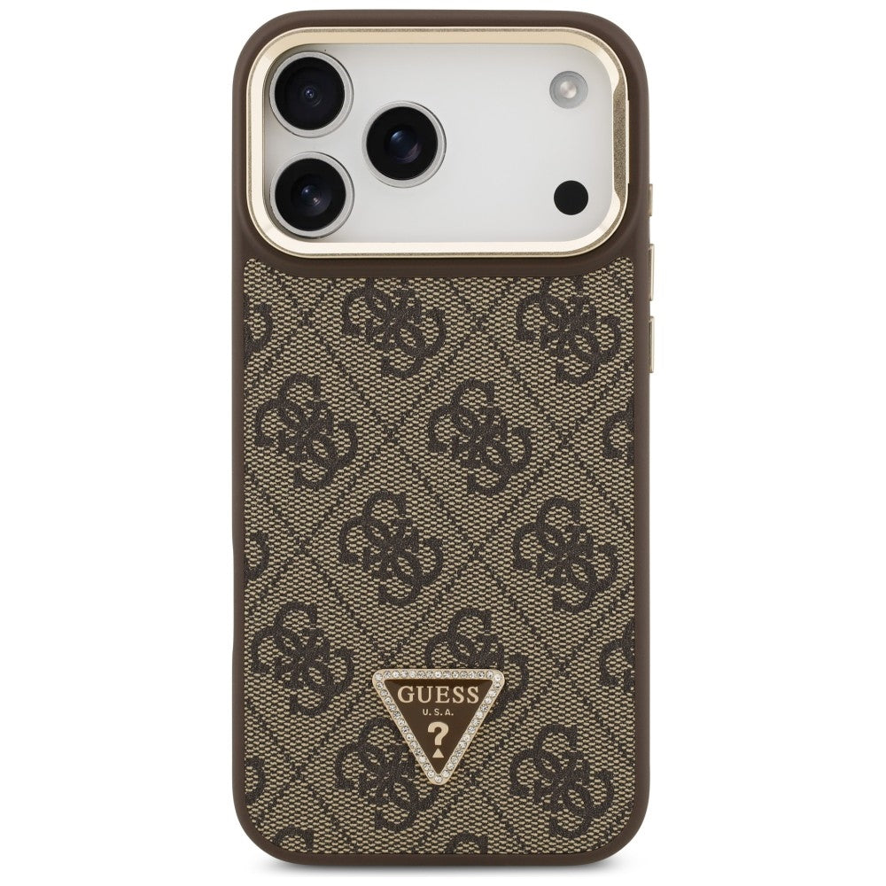 Guess 4G PU Triangle Logo & Stand Camera Magsafe Case til iPhone 17 Pro Max - Brunt