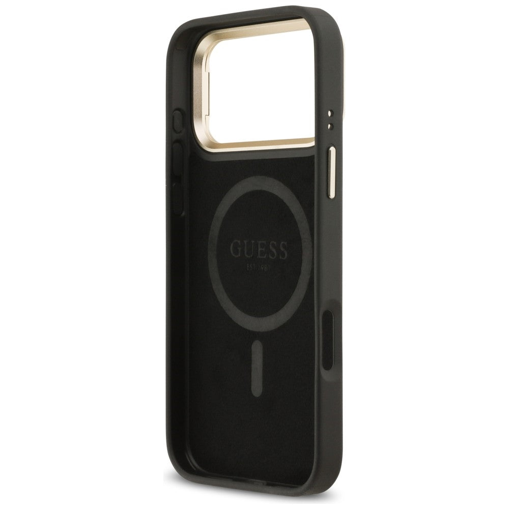 Guess 4G PU Triangle Logo & Stand Camera Magsafe Case til iPhone 17 Pro Max - sort