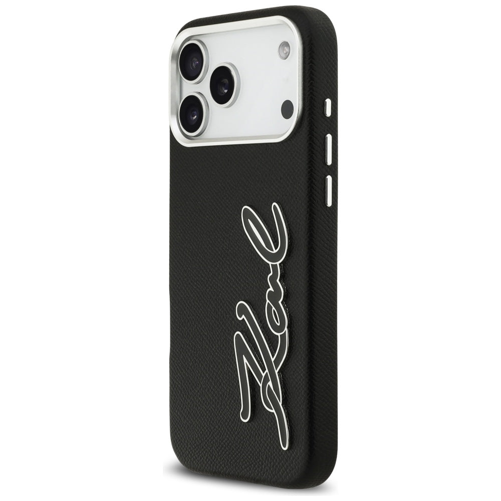 Karl Lagerfeld FW Grained Signature Logo Case til iPhone 17 Pro Max - sort