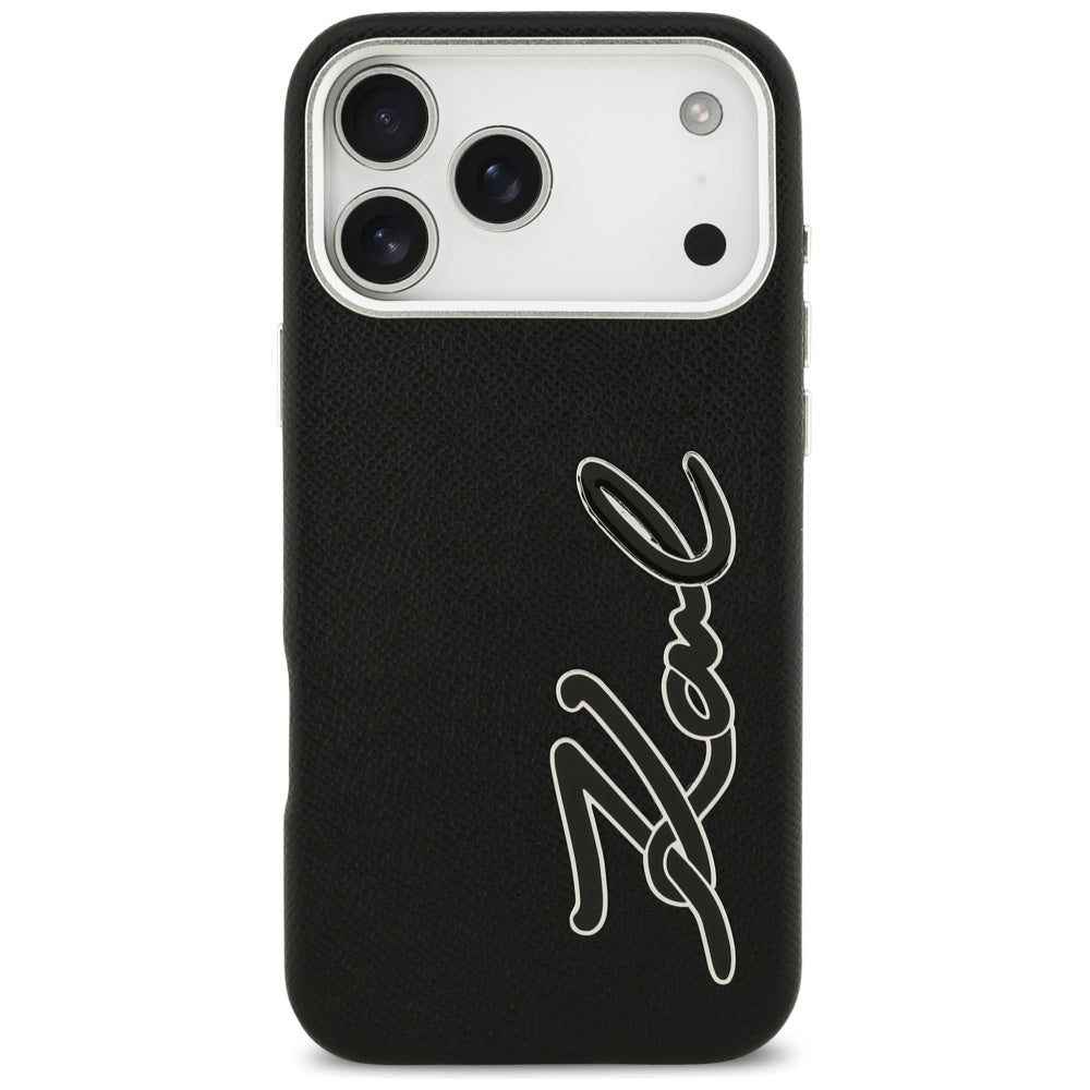 Karl Lagerfeld FW Grained Signature Logo Case til iPhone 17 Pro Max - sort