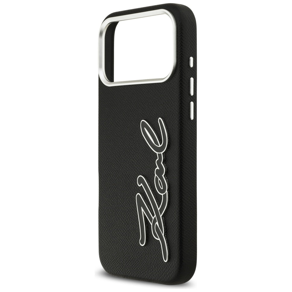 Karl Lagerfeld FW Grained Signature Logo Case til iPhone 17 Pro Max - sort