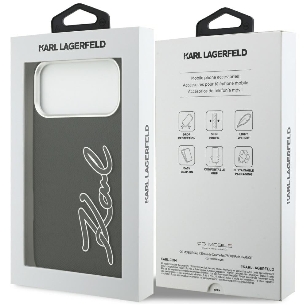 Karl Lagerfeld FW Grained Signature Logo Case til iPhone 17 Pro Max - sort