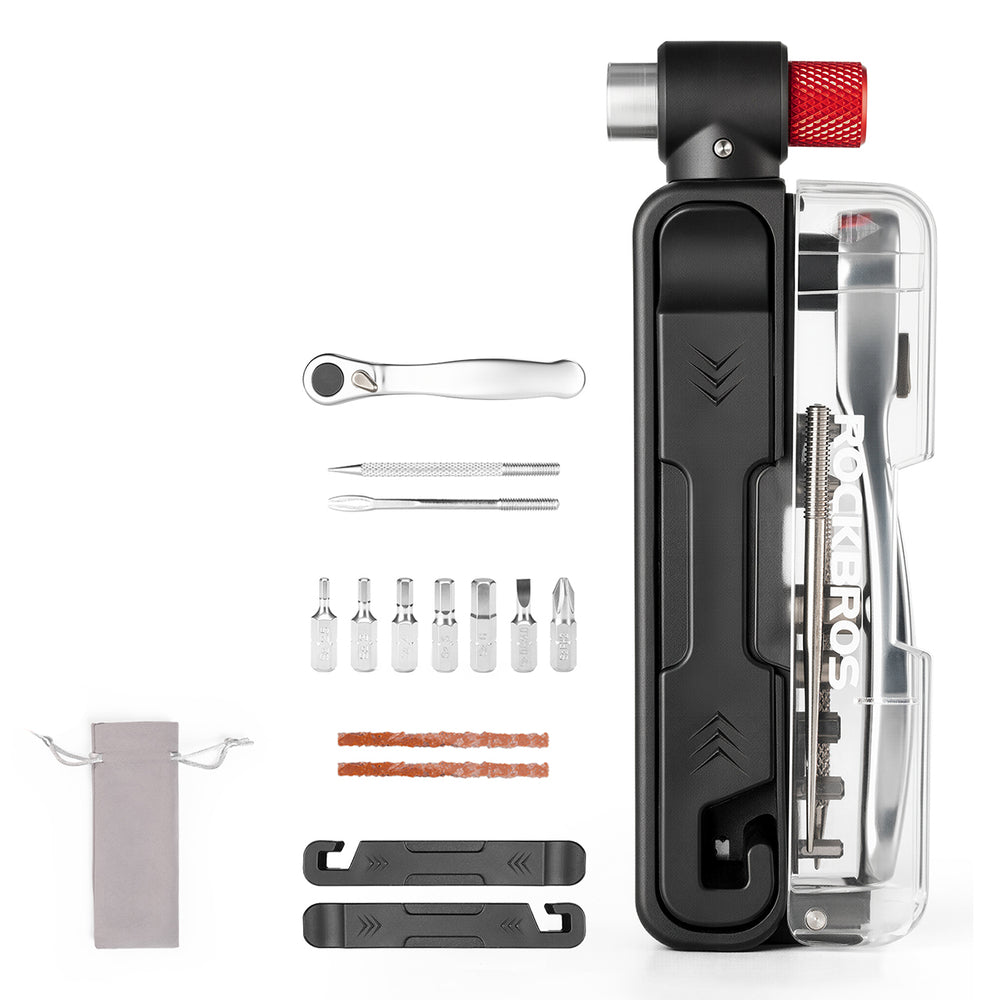 Rockbros Multitool Bike Tool Set with CO2 Pump and Ratchet Wrench - Black
