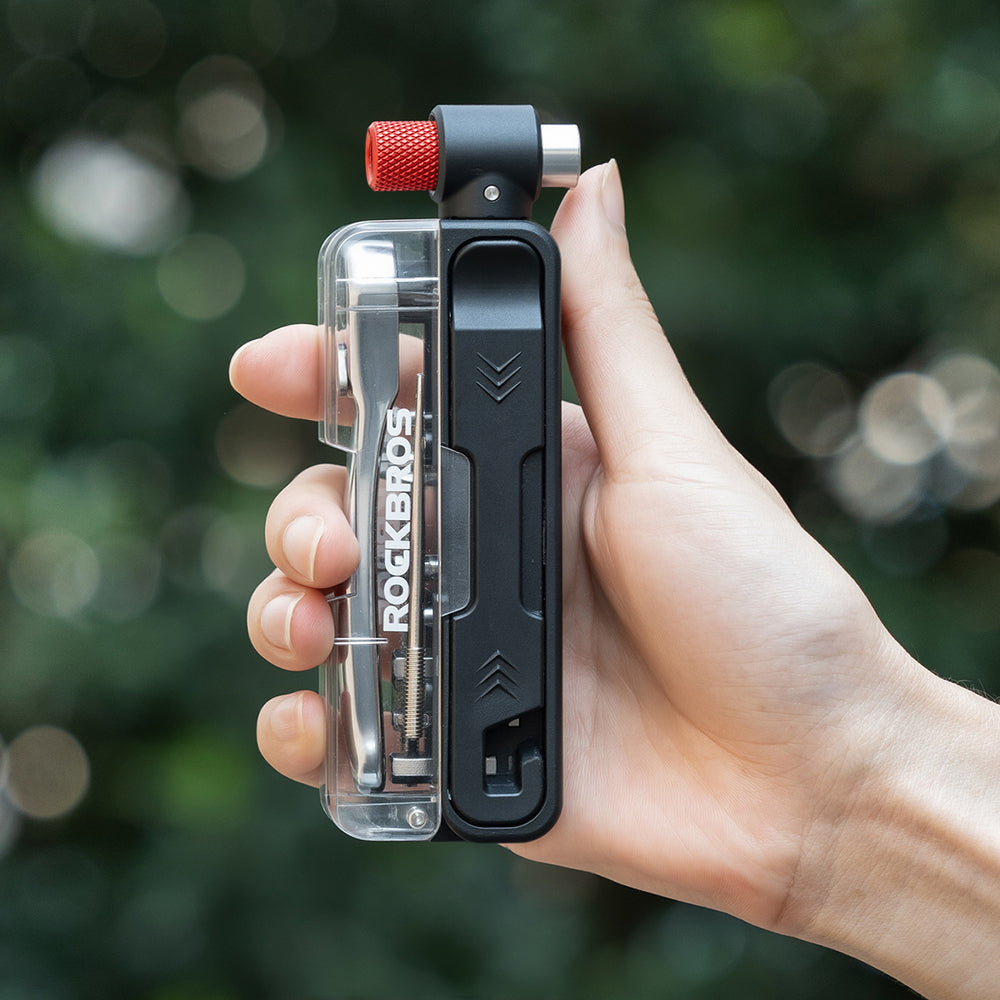 Rockbros Multitool Bike Tool Set with CO2 Pump and Ratchet Wrench - Black