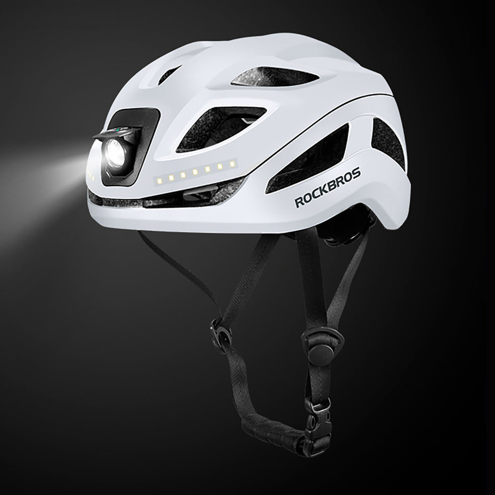 Rockbros ZK-077 Bicycle Helmet with Integrated Multi-Directional Lighting 57-61 cm - White