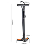 Rockbros GP6532B gulvpumpe med trykmåler - sort og orange