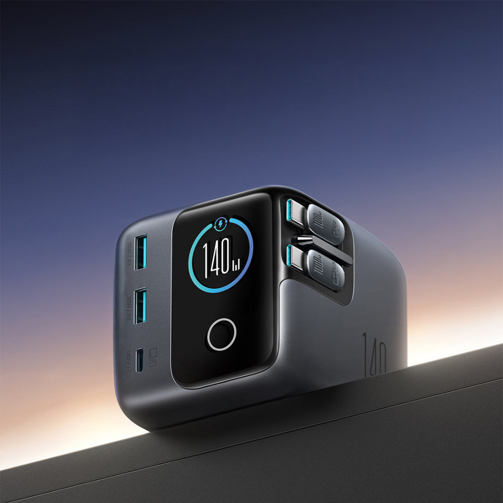 Joyroom Podix JR-TRD01 GaN 140W Desktop Charger with 5 Ports and Dual Retractable Cables - Gray