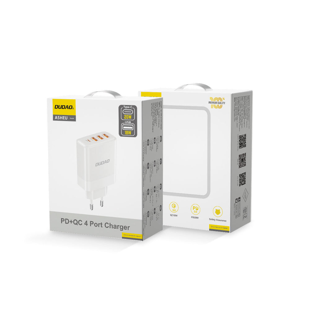 Dudao A5HEU 3xUSB-A 1xUSB-C PD 20W QC3.0 18W+ 2x12W vægoplader - hvid