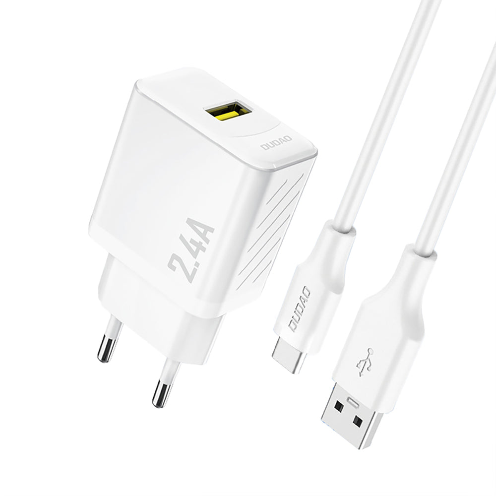 Dudao A23TEU 2.4A GaN USB-A Wall Charger med USB-A - USB-C-kabel - hvid