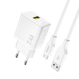 Dudao A23TEU 2.4A GaN USB-A Wall Charger med USB-A - USB-C-kabel - hvid