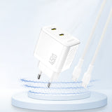 Dudao A28PEU PD 45W GaN 2xUSB Wall Charger - hvid