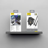 Dudao A28PCEU PD 45W GaN 2xUSB-C Wall Charger med USB-C-kabel - sort