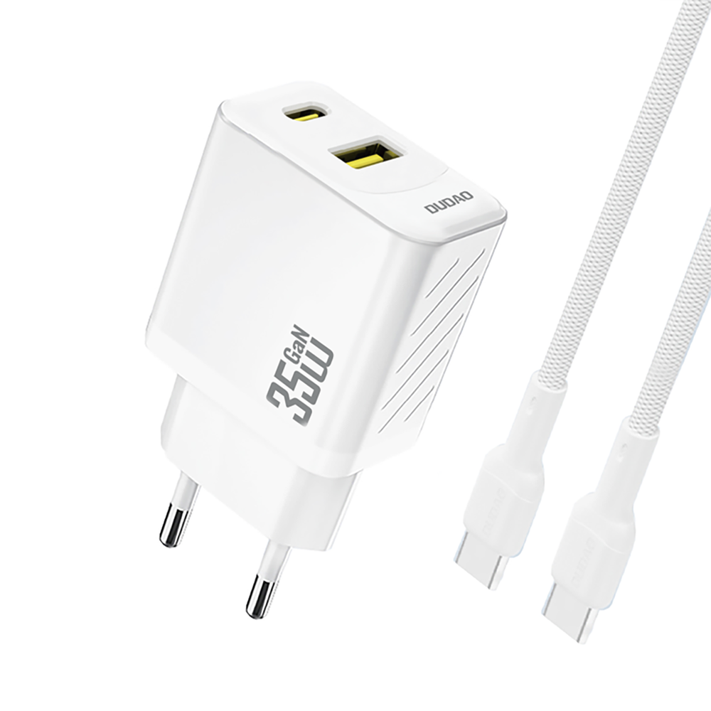 Dudao A27MaxCEU PD QC 35W USB-A USB-C Wall Charger med USB-C-kabel - hvid