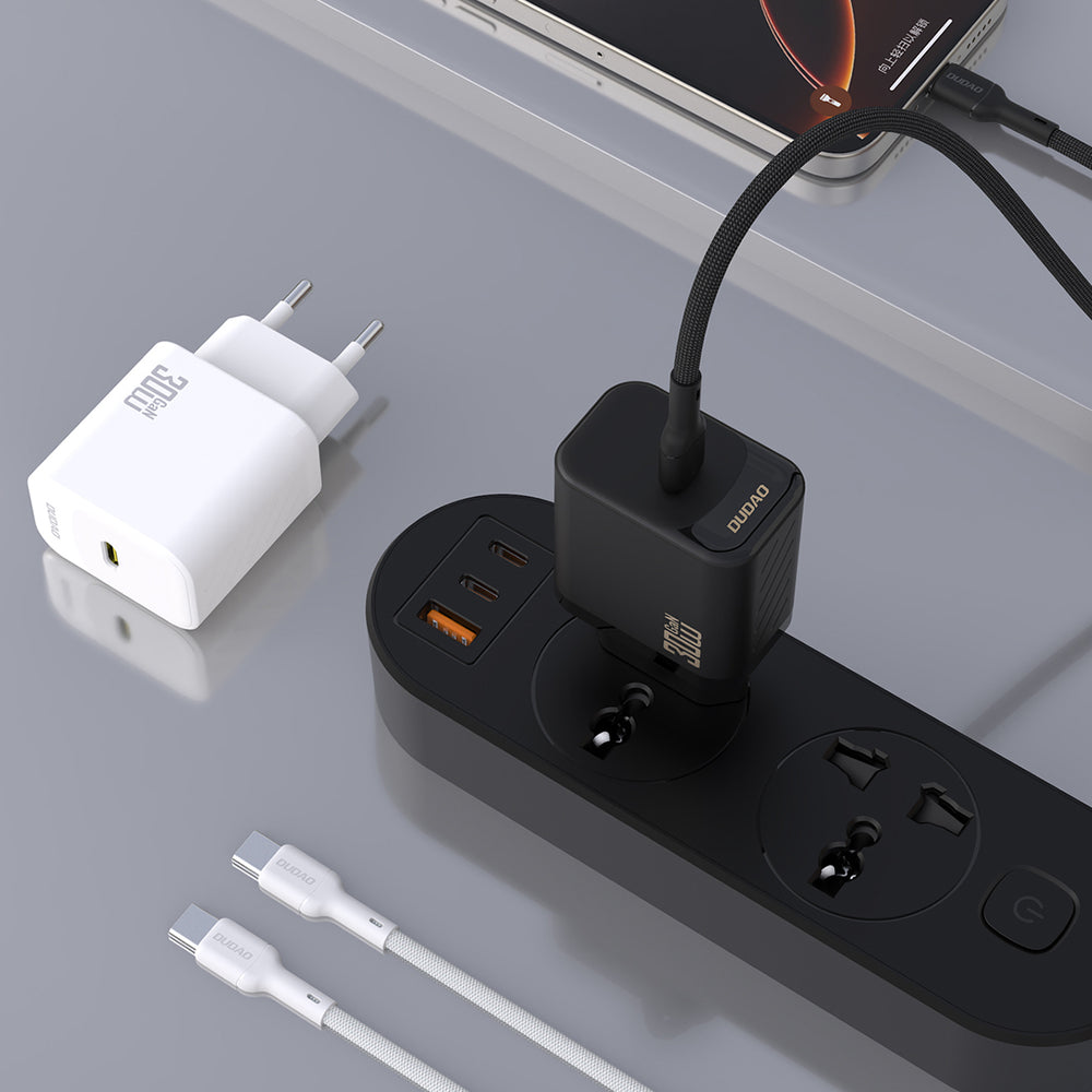 Dudao A27PCEU PD 30W GaN USB-C Wall Charger med USB-C kabel - hvid