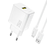 Dudao A27STEU 25W GaN USB-A Wall Charger med USB-A - USB-C-kabel - hvid